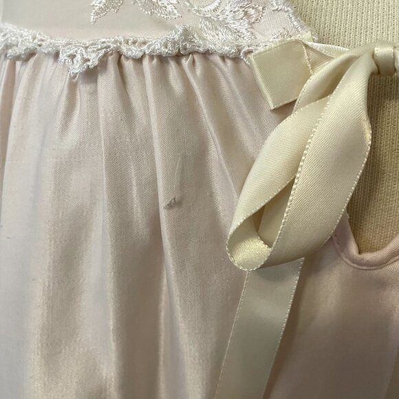 80s Vintage Miss Dior Light Pink Satin Balloon Sleeve Deep-V Midi Nightgown M - Picture 9 of 9